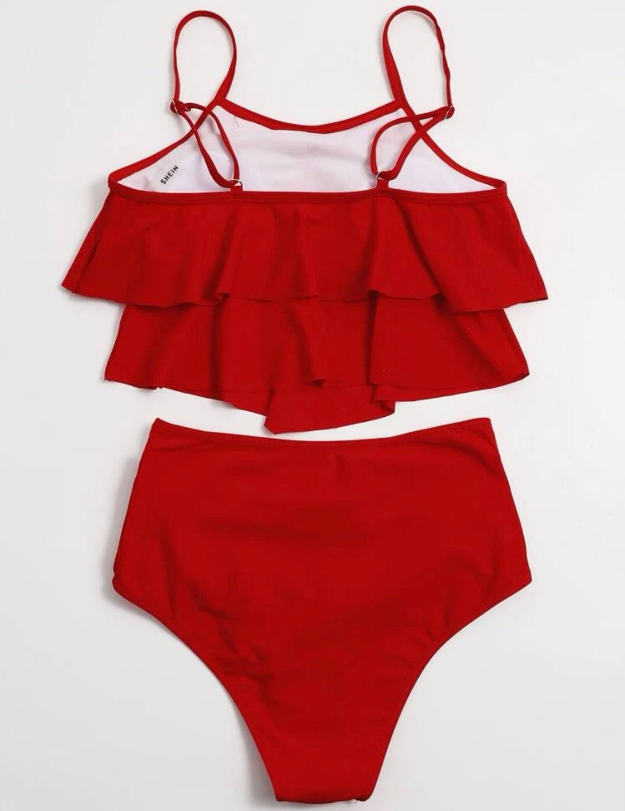 Traje de baño 2 piezas top con olanes y bikini con cintura alta