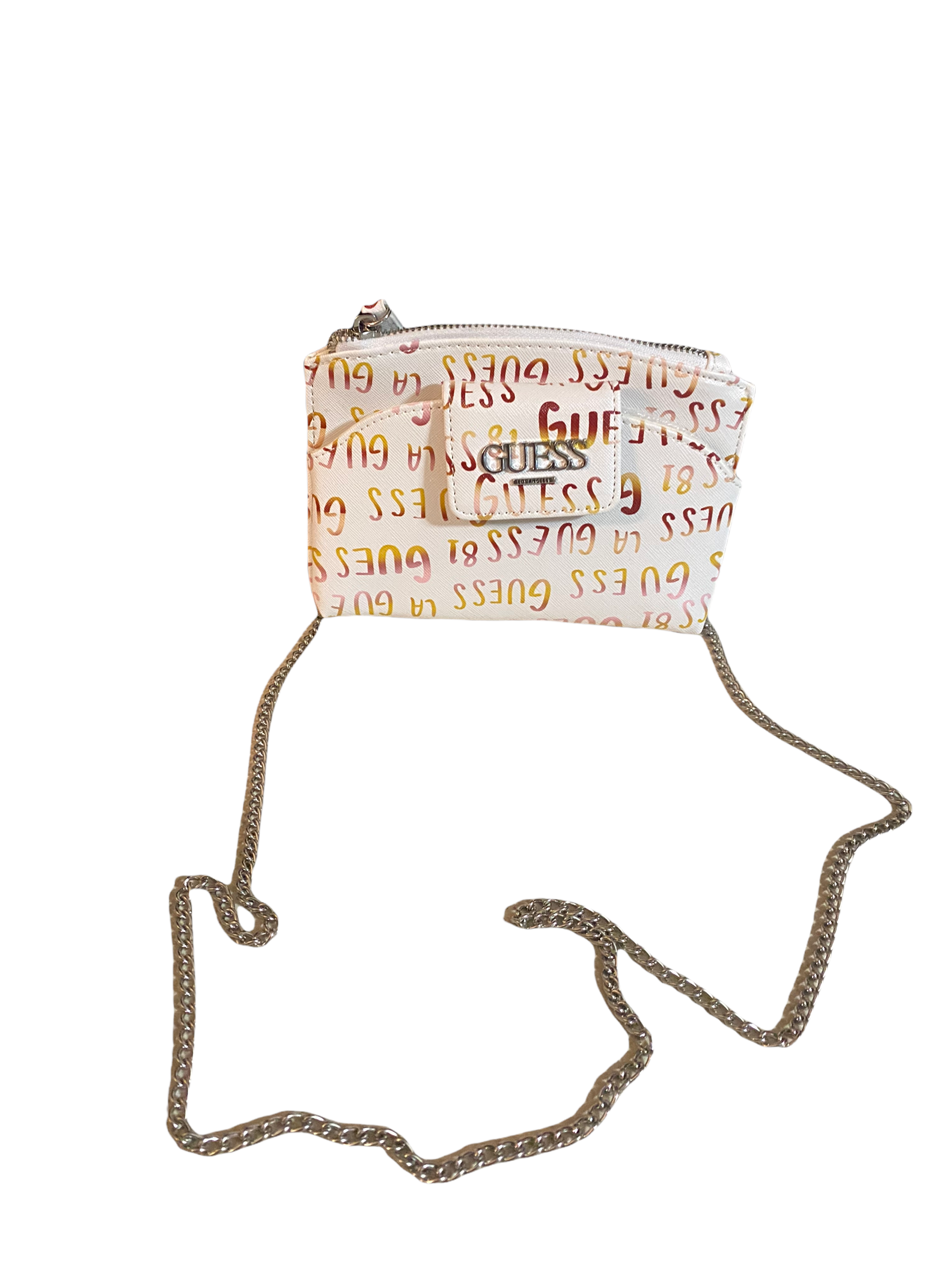 Bolsa Crossbody marca Guess con cierre, cadena y broche al frente